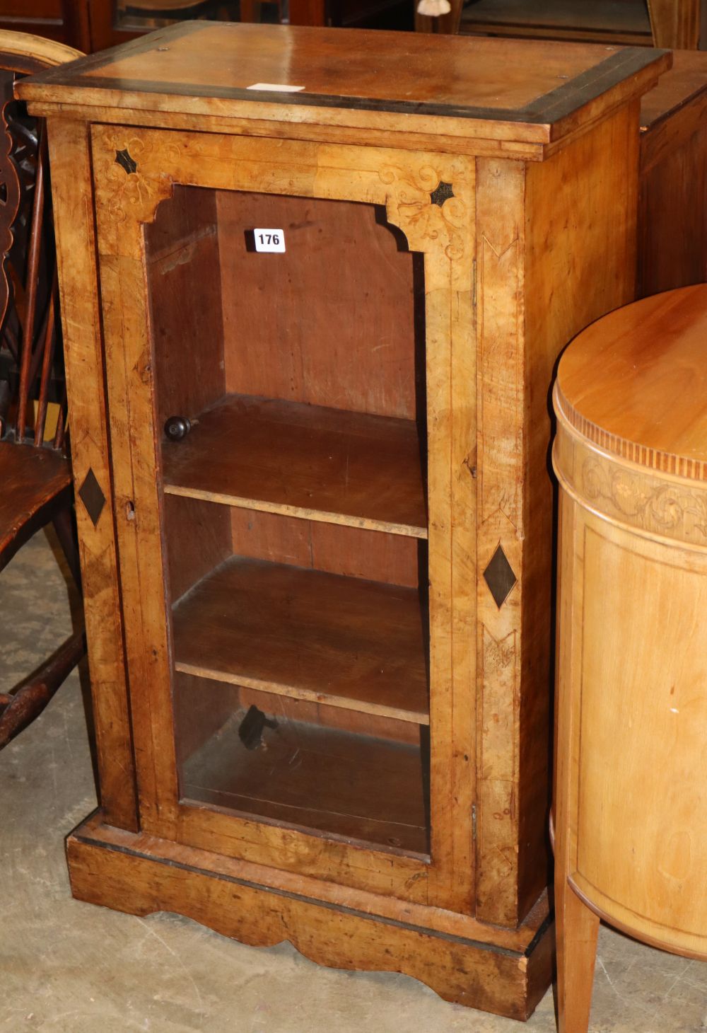 A late Victorian inlaid walnut music cabinet, W.56cm